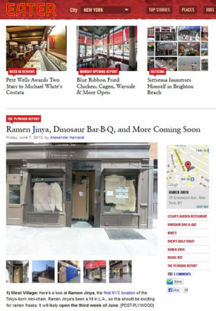 Eater New York: Ramen Jinya, Dinosaur Bar-B-Q, and More Coming Soon