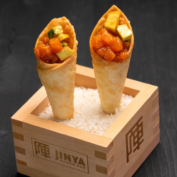 Click to expand image of Spicy Tuna and Salmon Cones.